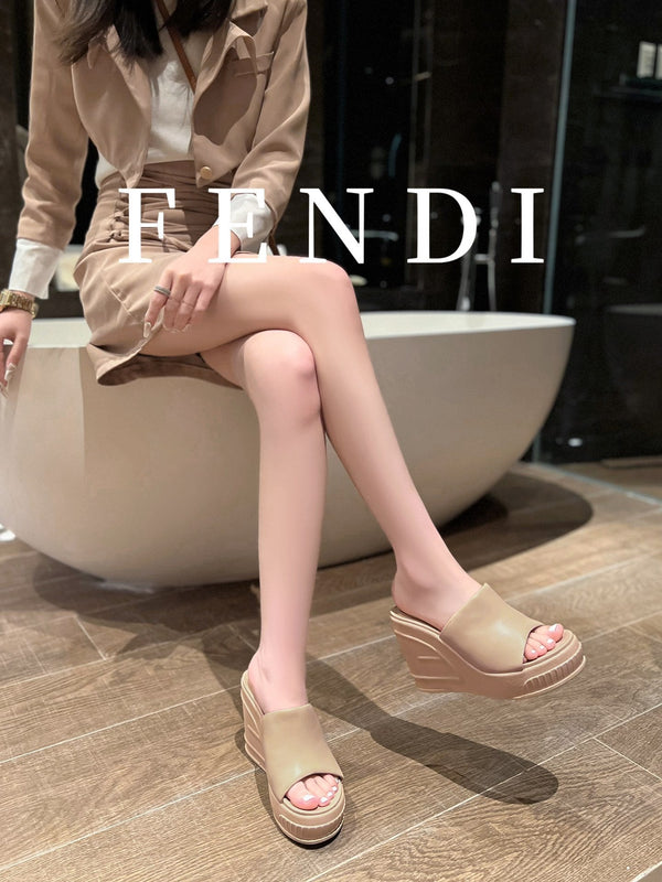 FENDI BAGUETTE WEDGE PLATFORM  85MM IN ALMOND BEIGE CALFSKIN