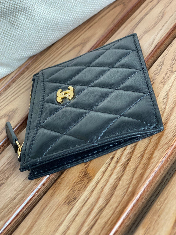 CC A84105 Coin Case Black Gold Metal Lamskin 240723