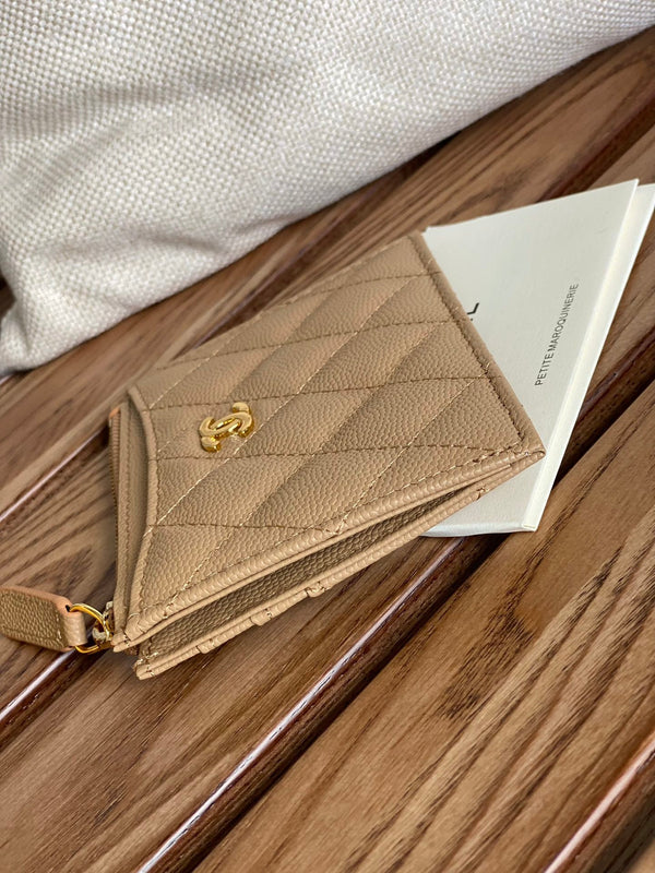 CC A84105 Coin Case Beige Gold Metal Caviar 240737