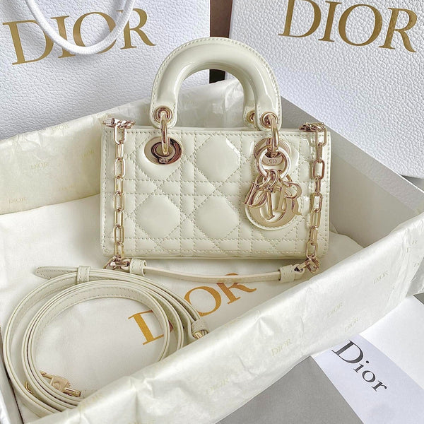 MINI BORSA D-JOY 17 IN PELLE DI AGNELLO BIANCA