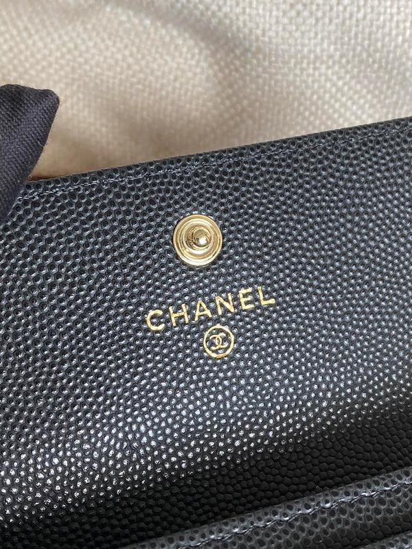 Portafoglio piccolo cc 11 cm caviale nero hardware oro chiaro
