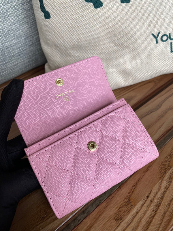 Portafoglio piccolo cc 11 cm caviale rosa hardware oro chiaro