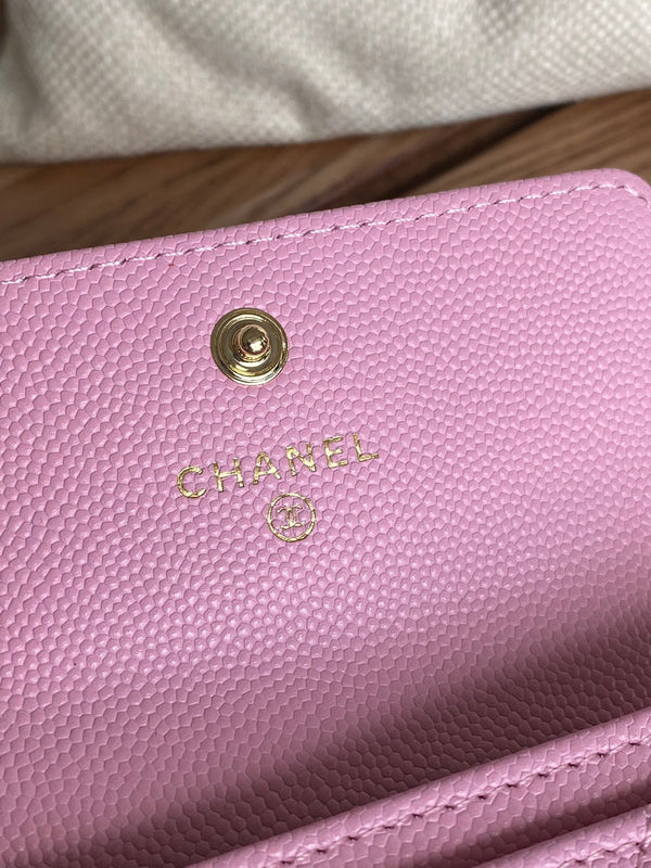 Portafoglio piccolo cc 11 cm caviale rosa hardware oro chiaro