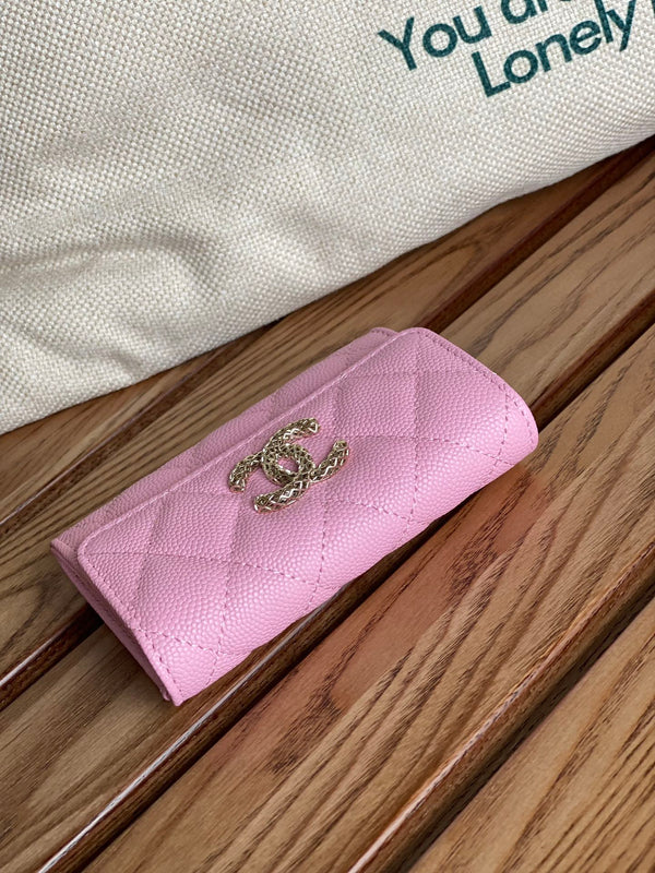 Portafoglio piccolo cc 11 cm caviale rosa hardware oro chiaro
