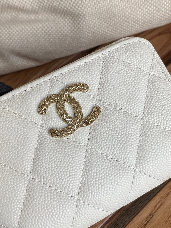 Portafoglio con cerniera cc 11 cm bianco caviale hardware oro