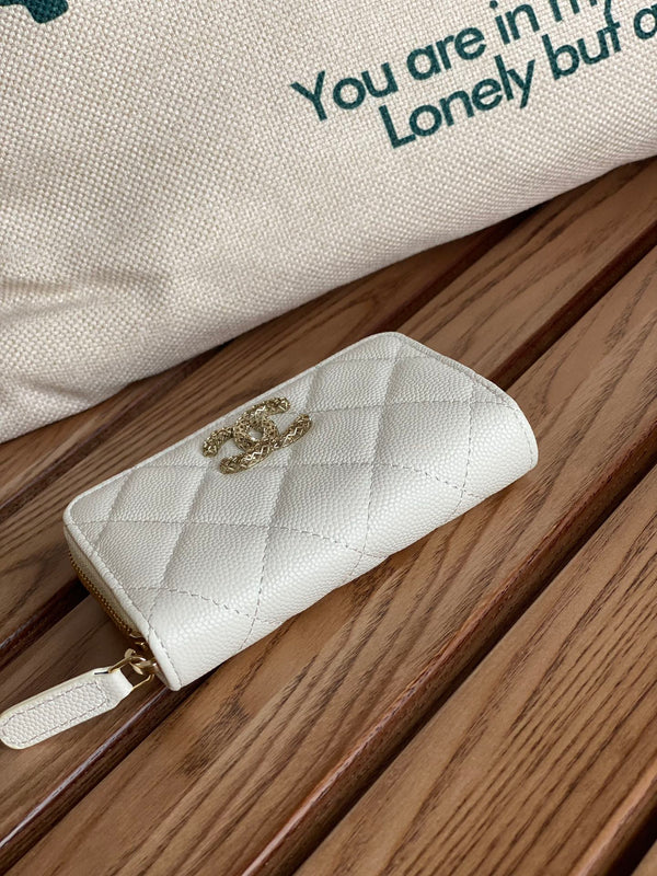 Portafoglio con cerniera cc 11 cm bianco caviale hardware oro