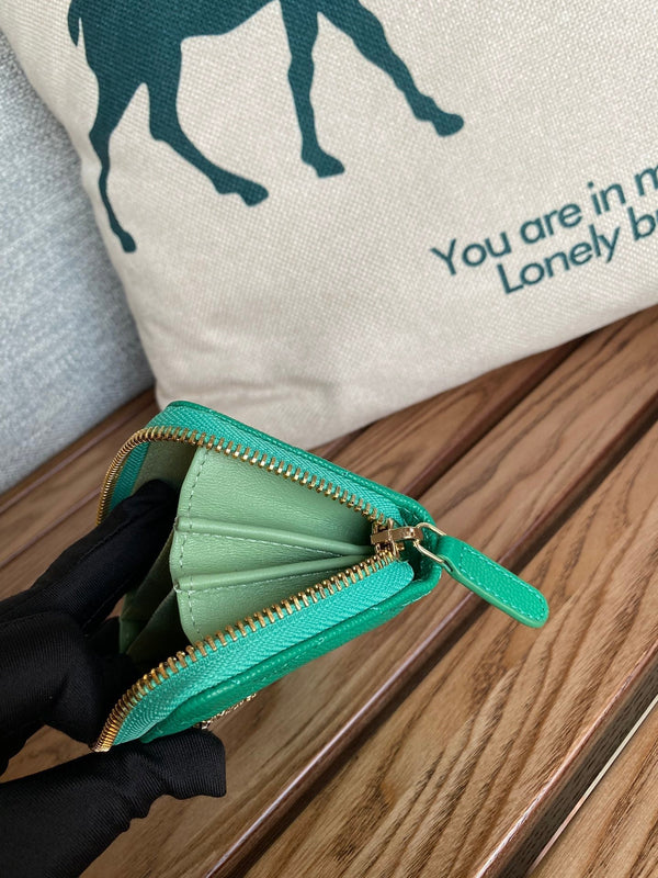 Portafoglio con cerniera cc 11 cm verde caviale hardware oro