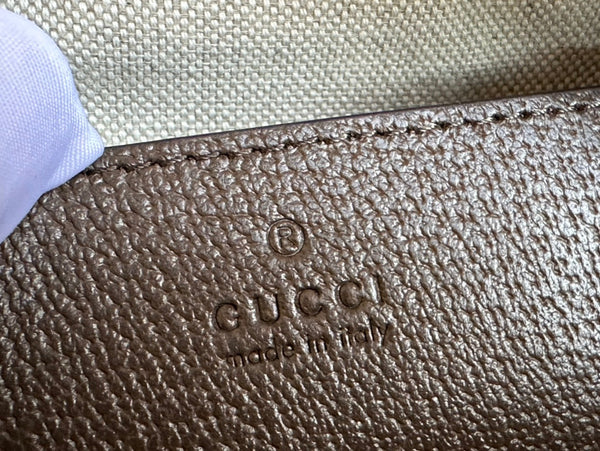 GG OPHIDIA SMALL 24 IN TELA BEIGE E PELLE DI VITELLO MARRONE