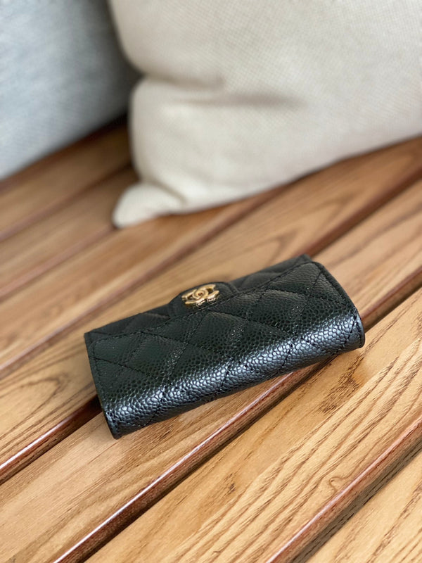 Portafoglio piccolo cc 11 cm nero caviale hardware oro