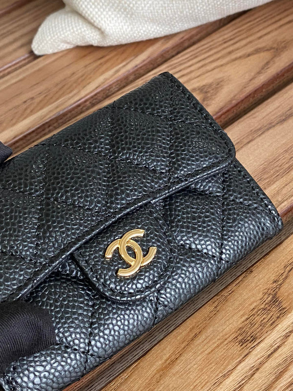 Portafoglio piccolo cc 11 cm nero caviale hardware oro