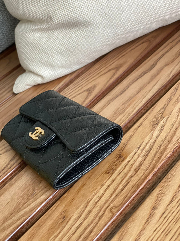 Portafoglio piccolo cc 11 cm nero caviale hardware oro