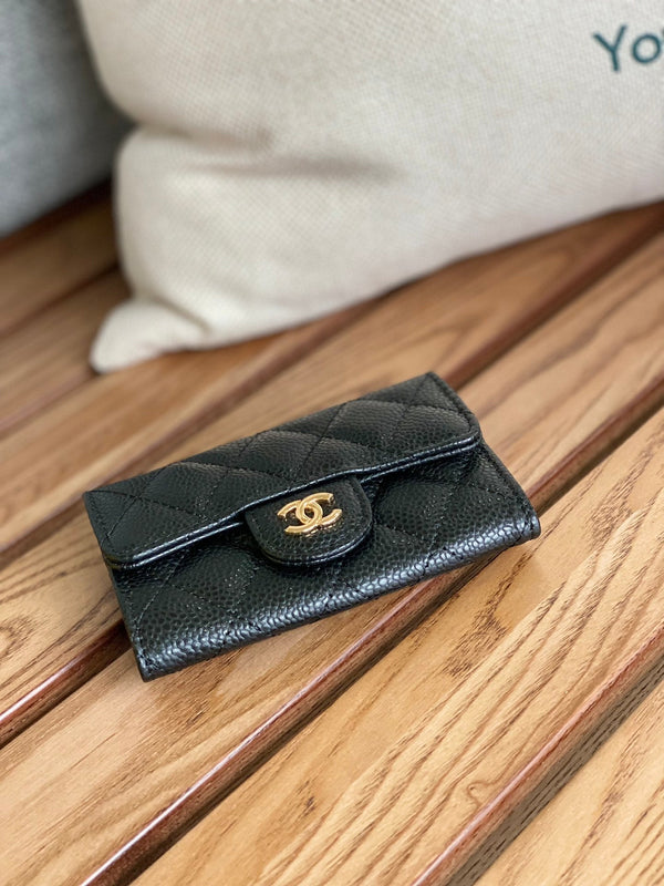 Portafoglio piccolo cc 11 cm nero caviale hardware oro