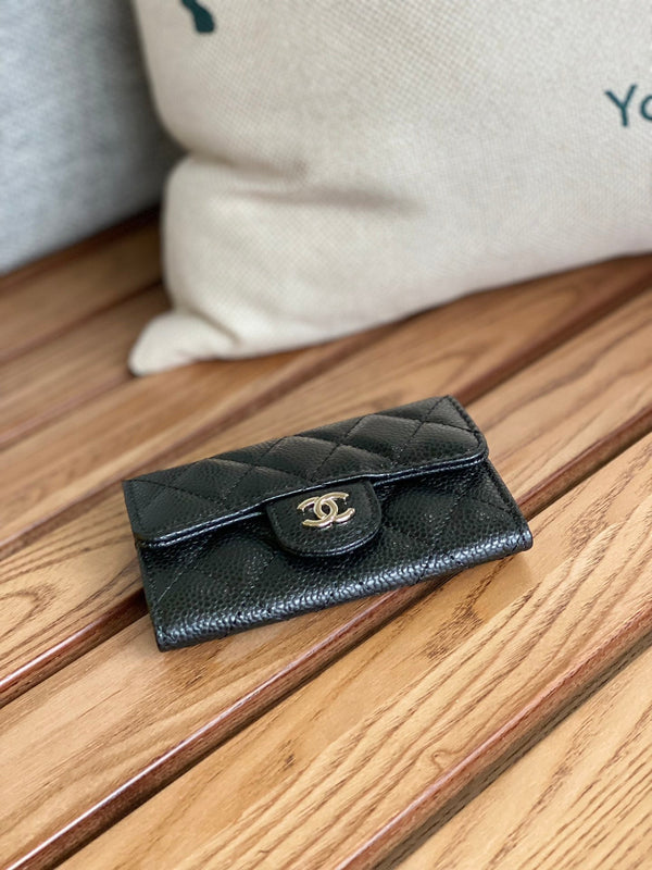 Portafoglio piccolo cc 11cm nero caviale hardware argento
