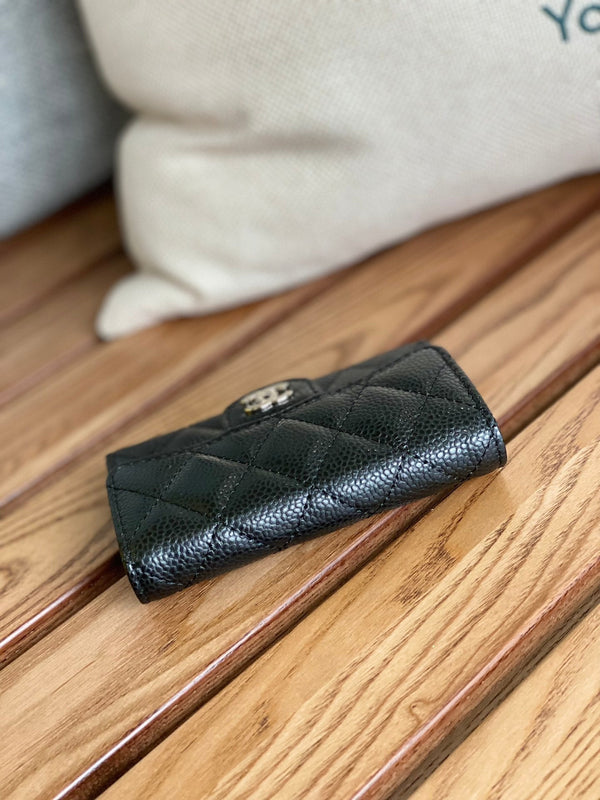 Portafoglio piccolo cc 11cm nero caviale hardware argento