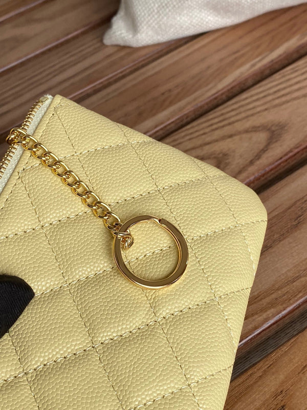 Portafoglio con cerniera cc 14 cm, hardware in oro caviale giallo