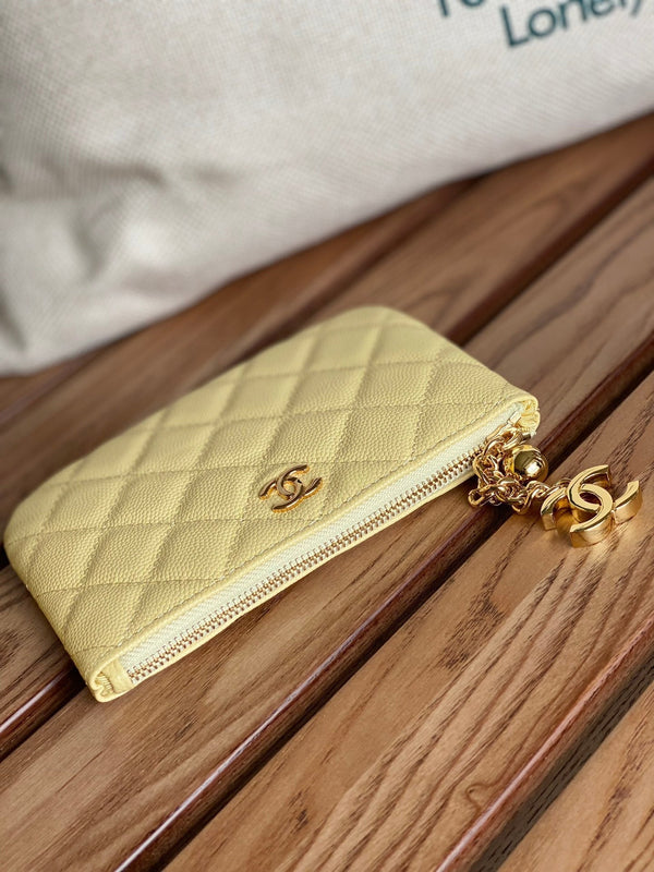 Portafoglio con cerniera cc 14 cm, hardware in oro caviale giallo