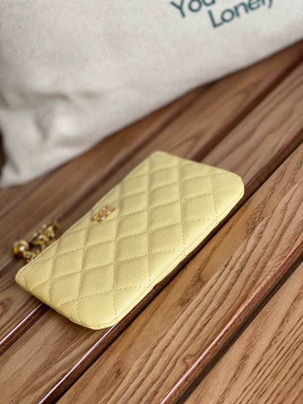 Portafoglio con cerniera cc 14 cm, hardware in oro caviale giallo