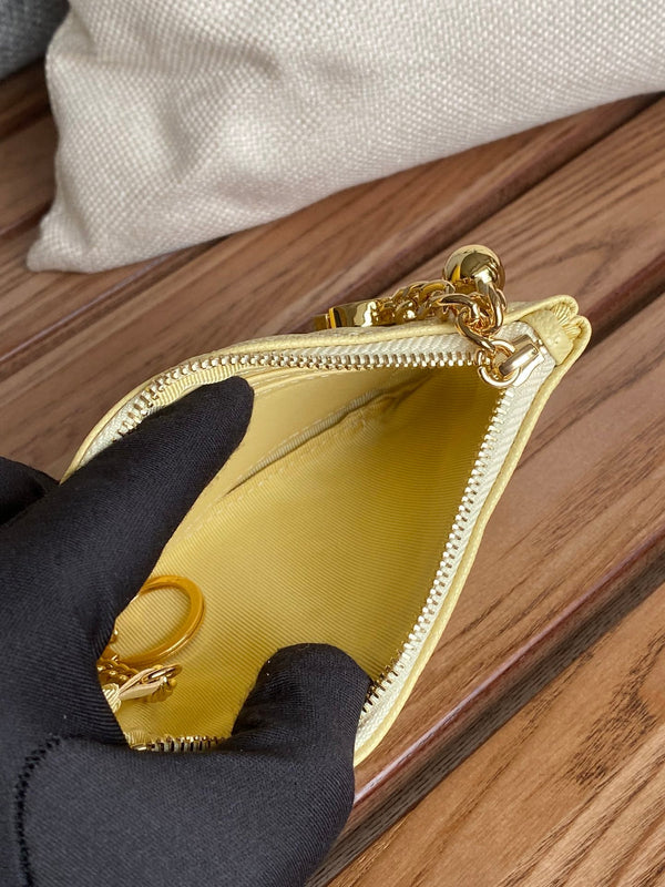 Portafoglio con cerniera cc 14 cm, hardware in oro caviale giallo