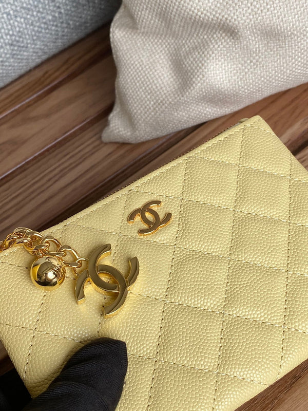 Portafoglio con cerniera cc 14 cm, hardware in oro caviale giallo