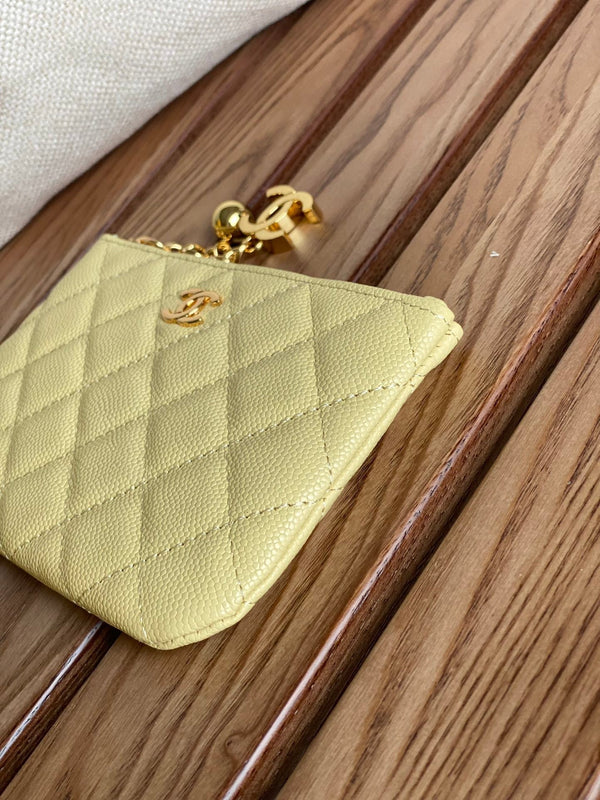 Portafoglio con cerniera cc 14 cm, hardware in oro caviale giallo