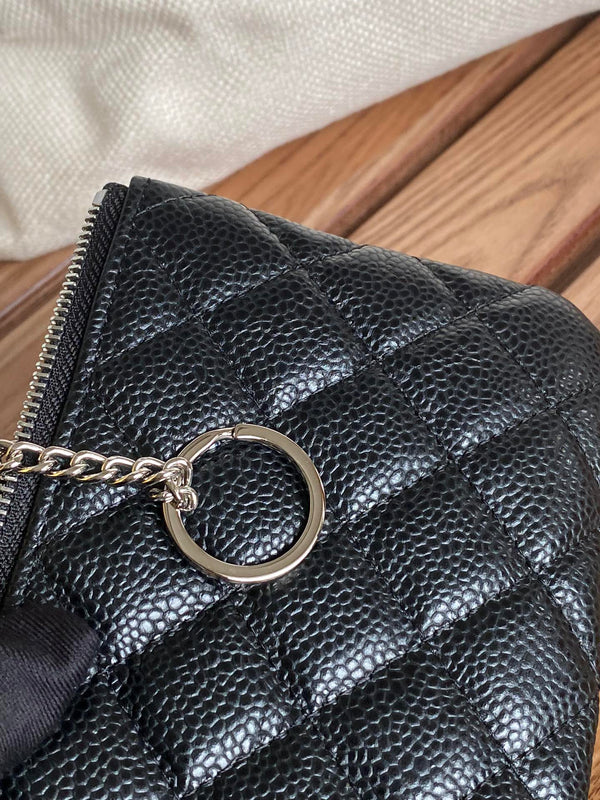 Portafoglio con cerniera cc 14 cm nero caviale hardware argento