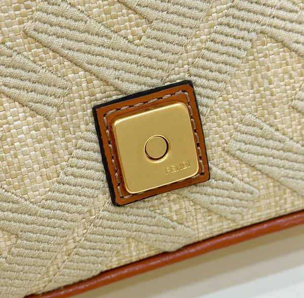 BORSA BAGUETTE FENDI 19 IN TELA GIALLA DI LINO CON FERRAMENTA ORO