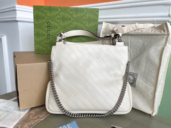 BORSA BLONDIE TOTE 30 IN PELLE DI VITELLO BIANCA CON FERRAMENTA IN ARGENTO