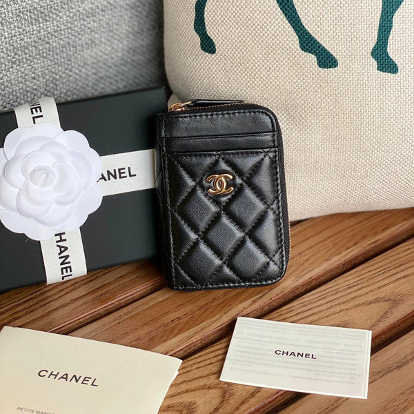 CC 22A Zippy Coin Purse Black Sheepskin GHW 223920