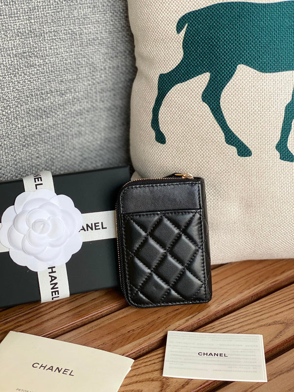 CC 22A Zippy Coin Purse Black Sheepskin GHW 223920
