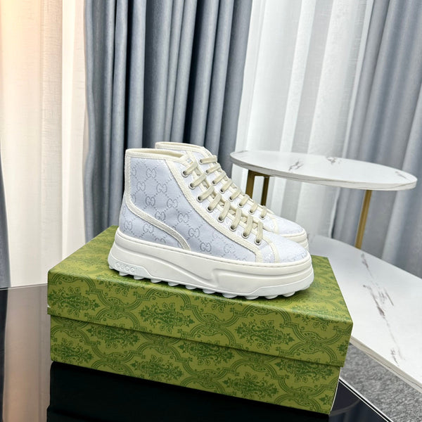 SNEAKER GG HIGH TOP FLATFORM IN TELA BLU PASTELLO