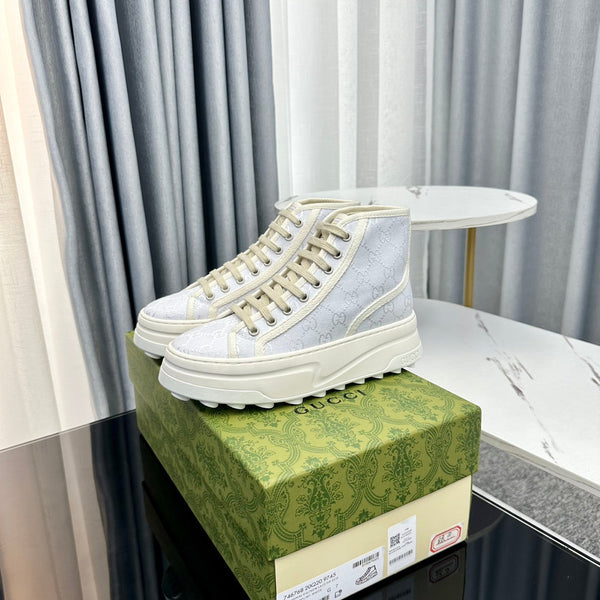 SNEAKER GG HIGH TOP FLATFORM IN TELA BLU PASTELLO