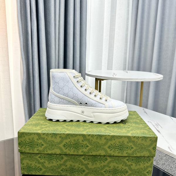 SNEAKER GG HIGH TOP FLATFORM IN TELA BLU PASTELLO