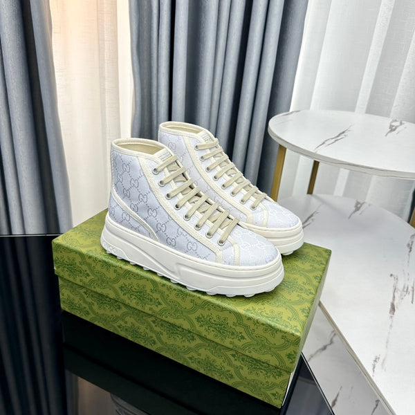 SNEAKER GG HIGH TOP FLATFORM IN TELA BLU PASTELLO