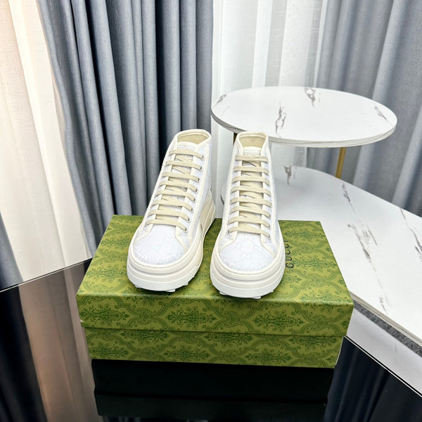 SNEAKER GG HIGH TOP FLATFORM IN TELA BLU PASTELLO