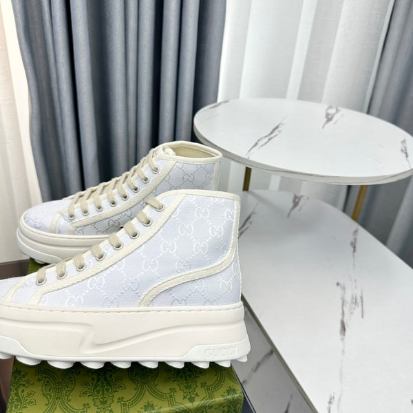 SNEAKER GG HIGH TOP FLATFORM IN TELA BLU PASTELLO