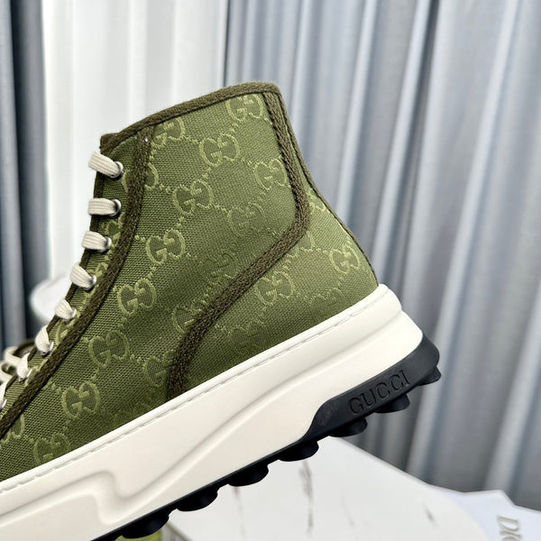 SNEAKER GG HIGH TOP FLATFORM IN TELA VERDE OLIVA