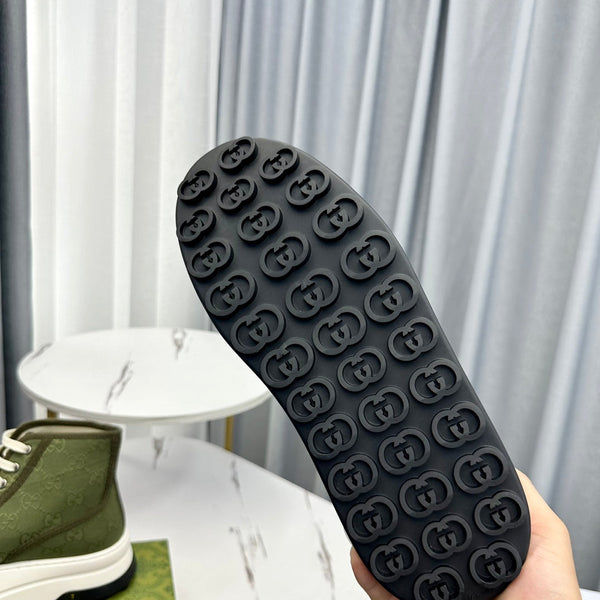 SNEAKER GG HIGH TOP FLATFORM IN TELA VERDE OLIVA
