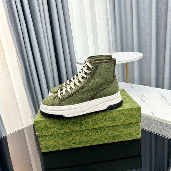 SNEAKER GG HIGH TOP FLATFORM IN TELA VERDE OLIVA