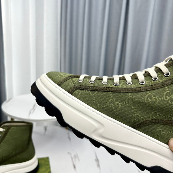 SNEAKER GG HIGH TOP FLATFORM IN TELA VERDE OLIVA