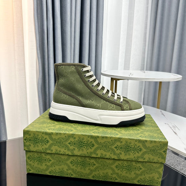 SNEAKER GG HIGH TOP FLATFORM IN TELA VERDE OLIVA