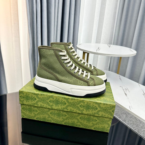 SNEAKER GG HIGH TOP FLATFORM IN TELA VERDE OLIVA