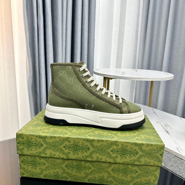 SNEAKER GG HIGH TOP FLATFORM IN TELA VERDE OLIVA