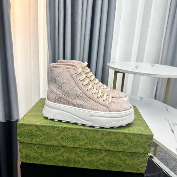 SNEAKER GG HIGH TOP FLATFORM IN TELA CREMA