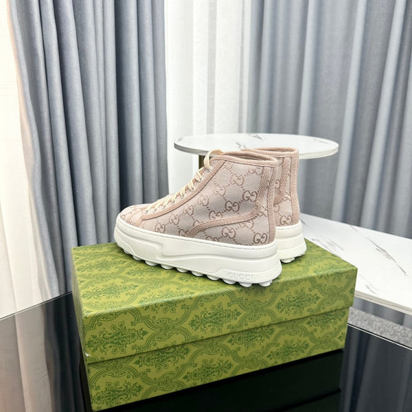 SNEAKER GG HIGH TOP FLATFORM IN TELA CREMA