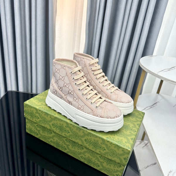 SNEAKER GG HIGH TOP FLATFORM IN TELA CREMA