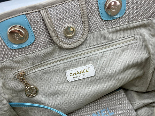 Borsa CC Deauville in tweed 33x24x14,5 cm Pelle blu cielo Hardware dorato 33