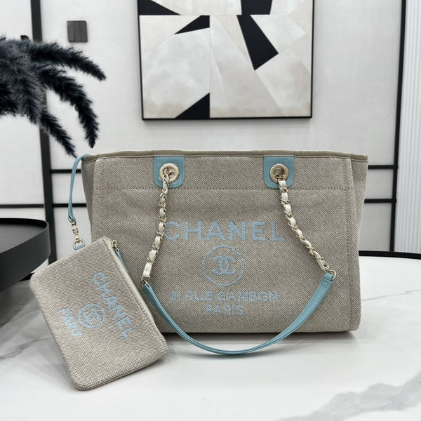 Borsa CC Deauville in tweed 33x24x14,5 cm Pelle blu cielo Hardware dorato 33