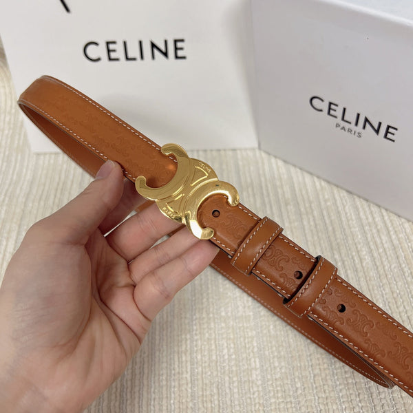 Medium Triomphe Belt 25mm Tan Calfskin with Triomphe Embossed Ghw