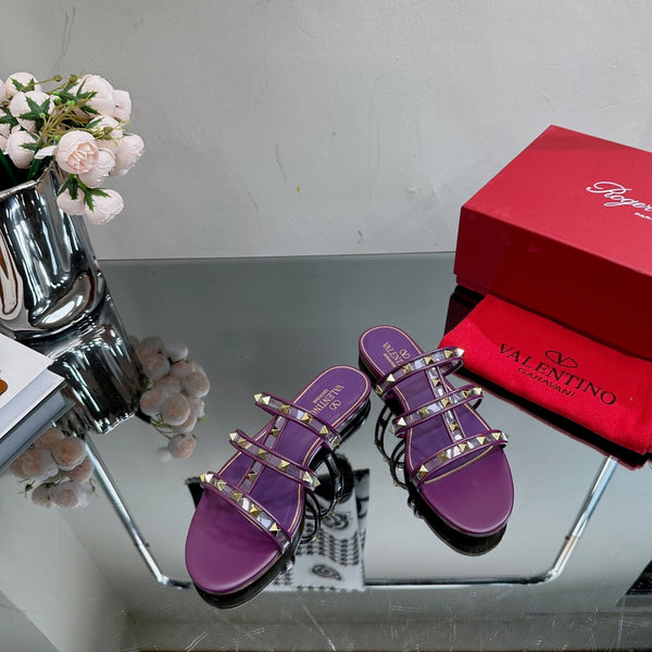 VT 25 Rockstud Flat Sandals Purple PVC Sheepskin