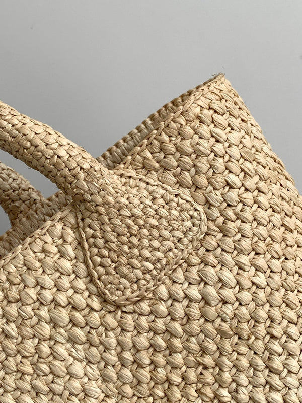 borsa a secchiello in paglia Teen Triomphe 23cm in rafia marrone vitello